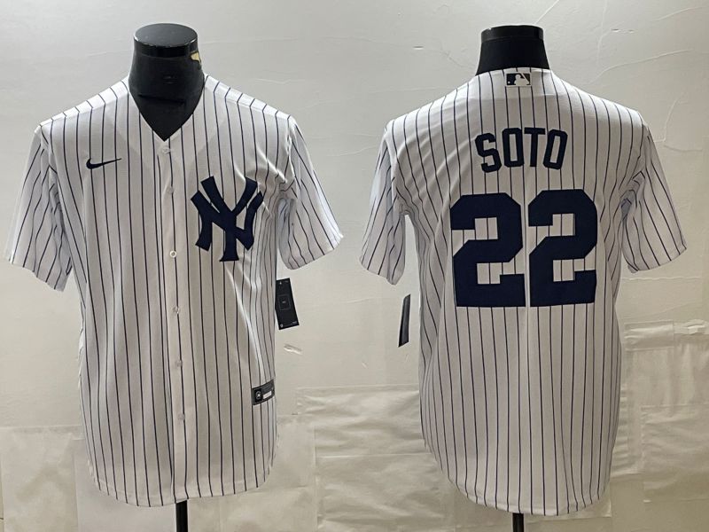 Men New York Yankees #22 Soto White stripe Game Nike 2023 MLB Jersey